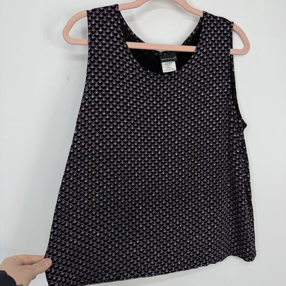 Citiknits Glitter Tank Top Women Size Large Pink Black Slinky Scoopneck Pullover - Picture 8 of 8